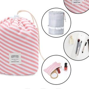 Wind Blows River Flows Pink & White
Striped Waterproof Travel Bag